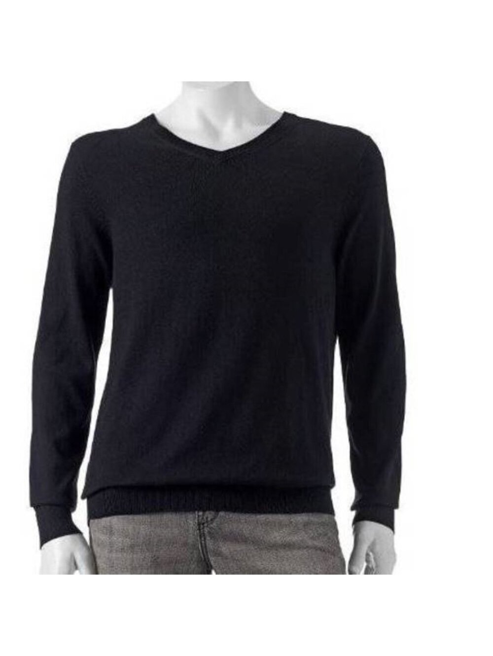 Croft & Barrow Sweater Mens S Black V-Neck Long Sleeve Classic Fit Easy Care